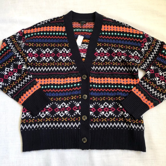 NWT Talbots Colorful Fair Isle Mixed Pattern Cardigan Sweater Size Large - Picture 10 of 13